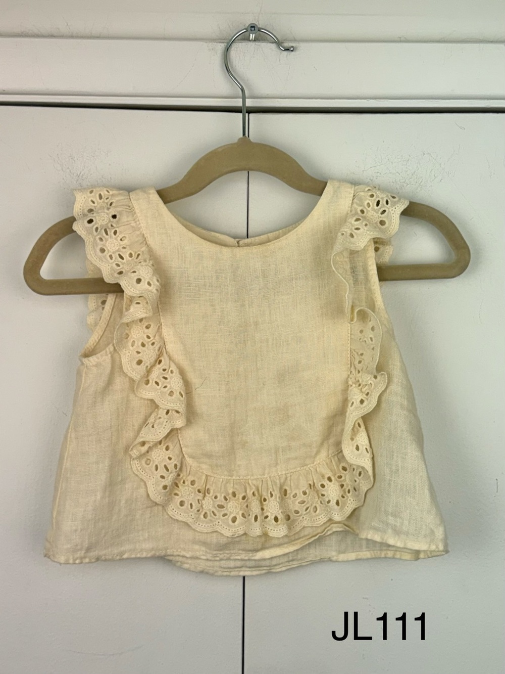 Zara Girls Linen Eyelet Ruffle Blouse Cream 2-3 Years 98 cm